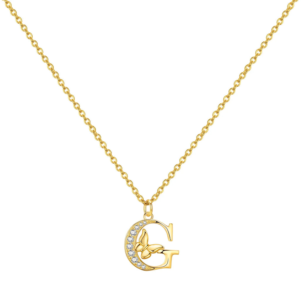 Original 925 Sterling Silver 18K Gold Zircon Butterfly A-Z 26 Letter Y-shaped Chain Necklace For Women Commemorate Jewelry Gift