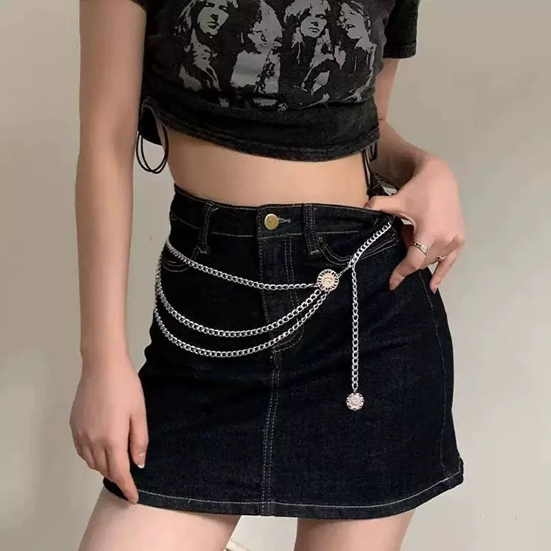 Boho Sexy Women Fashion Belt Hip High Waist Gold Silver Color Narrow Metal Body Chain Chunky Fringes New