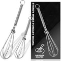 Small Wire Whisk Set of 2, Portable Stainless Steel Kitchen Tiny Whisk & Egg Beater with Thick Wire - Sturdy Mini Mixing Balloon for Cooking, Blending, Whiping, Beating and Stirring (6" + 8")