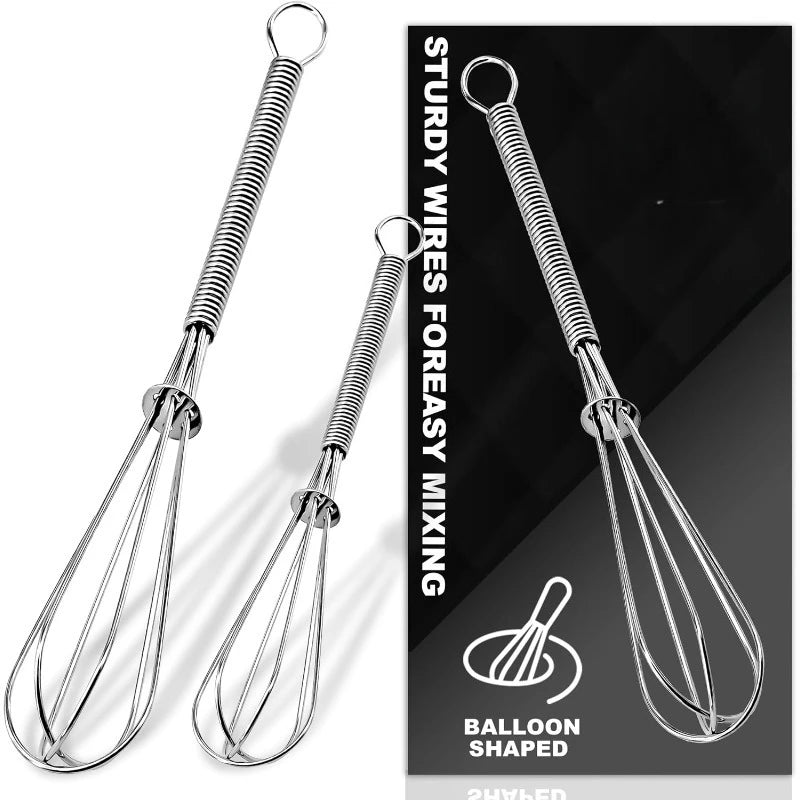 Small Wire Whisk Set of 2, Portable Stainless Steel Kitchen Tiny Whisk & Egg Beater with Thick Wire - Sturdy Mini Mixing Balloon for Cooking, Blending, Whiping, Beating and Stirring (6" + 8")