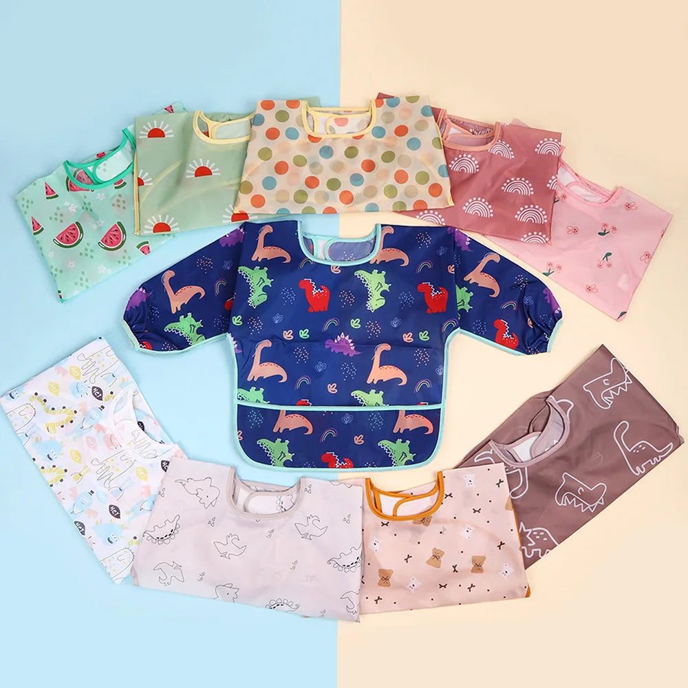 Waterproof Full Sleeve Baby Bibs Children Apron Long Sleeve Feeding Smock Kids Eating Breastplate Infant Scarf Clothing