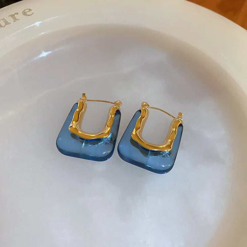 Green Pink Transparent Resin Earrings For Women Geometric Irregular Stud Earrings 2023 New Trendy Ear Jewelry for Party K-