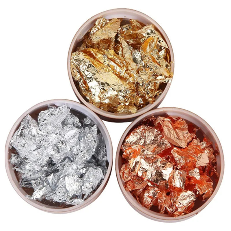 Golden Silvery Foil Decorative Paper Resin Mold Fillings Resin Jewelry Making Metallic Foil Flakes For Nail Art, Painting, Craft