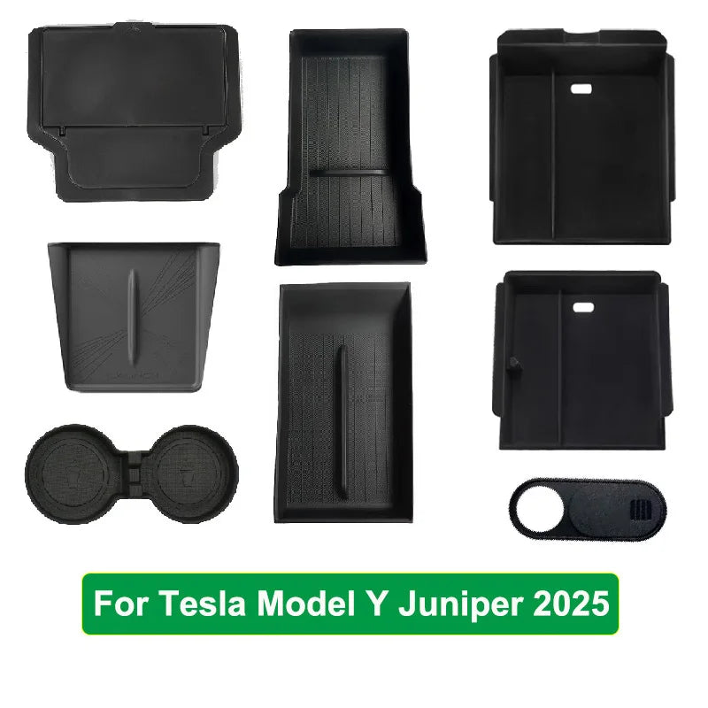 For Tesla Model 3 Y Juniper Highland 2025 2026 Launch Console & Armrest Upper and Lower Storage Box Watercup Holder Camera Cover
