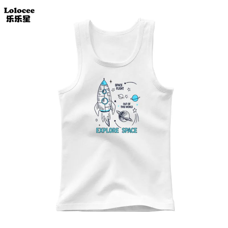 Kids Animal Sea Shark Sleeveless T-shirt 2023 Summer Children Tank Tops Baby Kids Cool Tees 3-14 Years Old