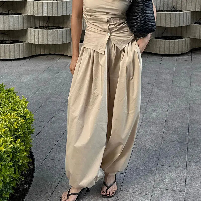 100% Cotton High Quality Women Casual High Waist Bloomers Long Pants Fashion Big Wide Leg Pants Women Clothes Trousers