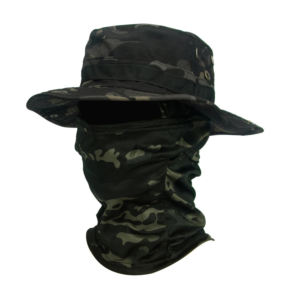 Four Season Unisex Camo Pattern Hat & Neck Gaiter Integrated Wind Resistant Outdoor Fishing Headgear