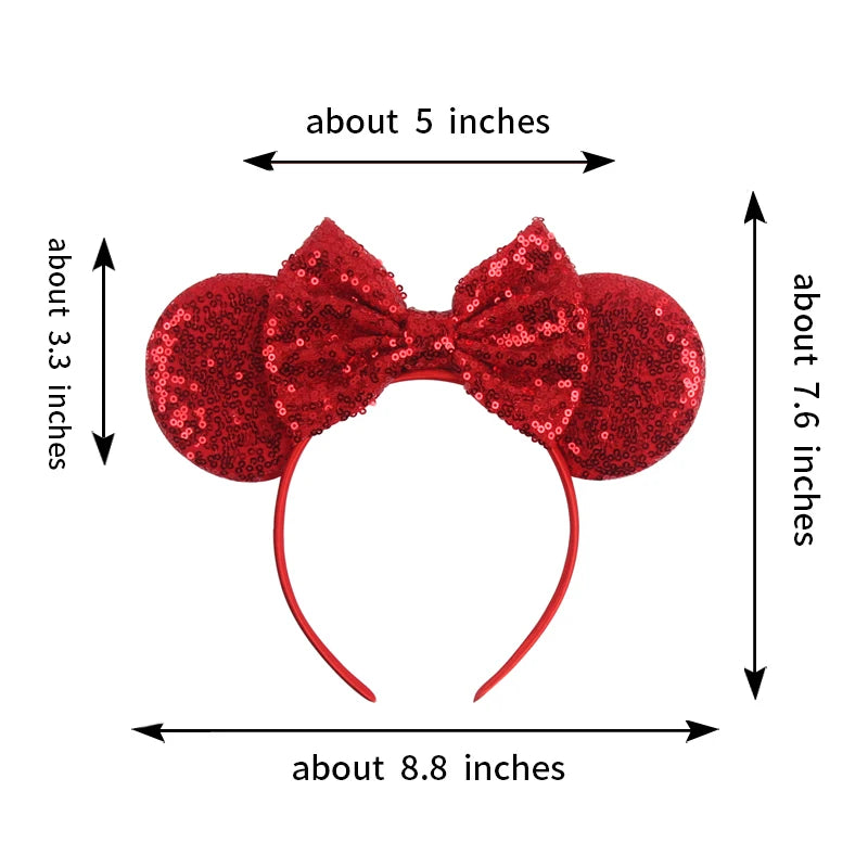 1pc Classic Sequin Headband Mickey Minnie 3.5 "mouse Ear Headband Fashionable Solid Color Theme Park Party Hair Accessory