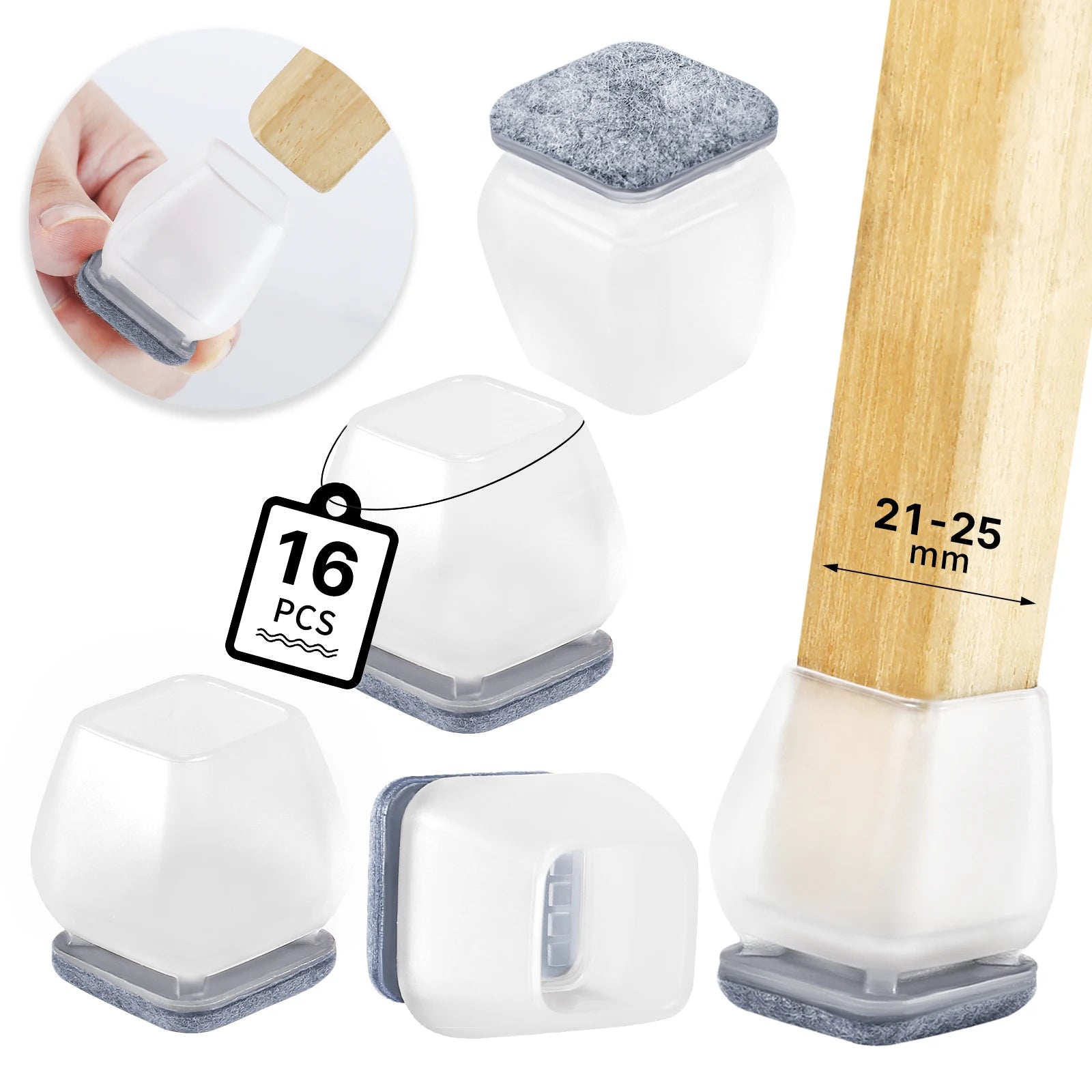 16PCS Silicone Chair Legs Pads Non-Slip Felt Chair Feet Caps Furniture Floor Protectors No Scratches Reduce Noise Home Decor