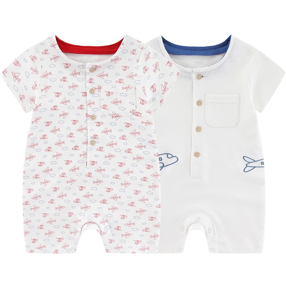 Cotton New Born Baby Boy Clothes 2 Pieces Short Sleeves Baby Girl Clothes 0-24M Waffle Print Infant Rompers Cartoon Bebes