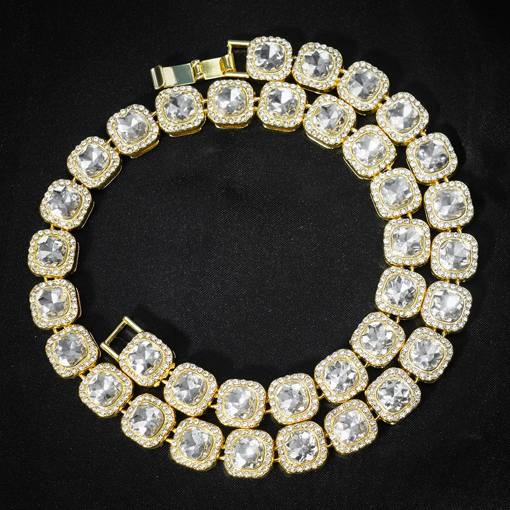 Luxury Paved Crystal Heart 13mm Cuban Link Chain Necklace for Women Hip Hop Iced Out Round Square Tennis Chain Bracelet Jewelry