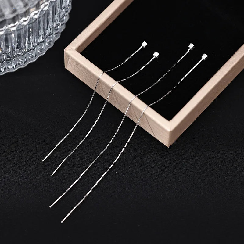 New 925 Sterling Silver Minimalist Square Earrings With Long Earrings Tassel Earrings Luxurious Wedding Jewelry Bridesmaid Gift