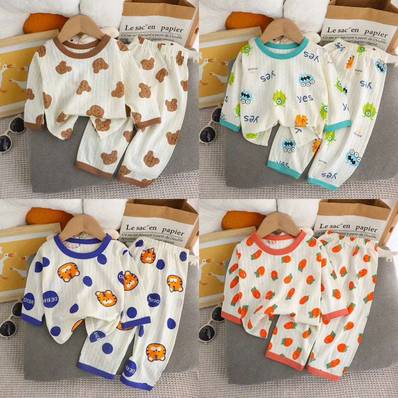 Cute Bear Print Baby Clothing Set Children Long Sleeve+ Pants Two Pieces Suit Kids Cotton Pullover Top Tee Girl Boy Casual