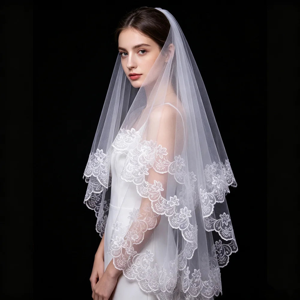 Long White Wedding Veil Elegant Floral Lace Edge Bridal Veils White Wedding Veil Bridal Hair Accessory for Bride Wedding Party