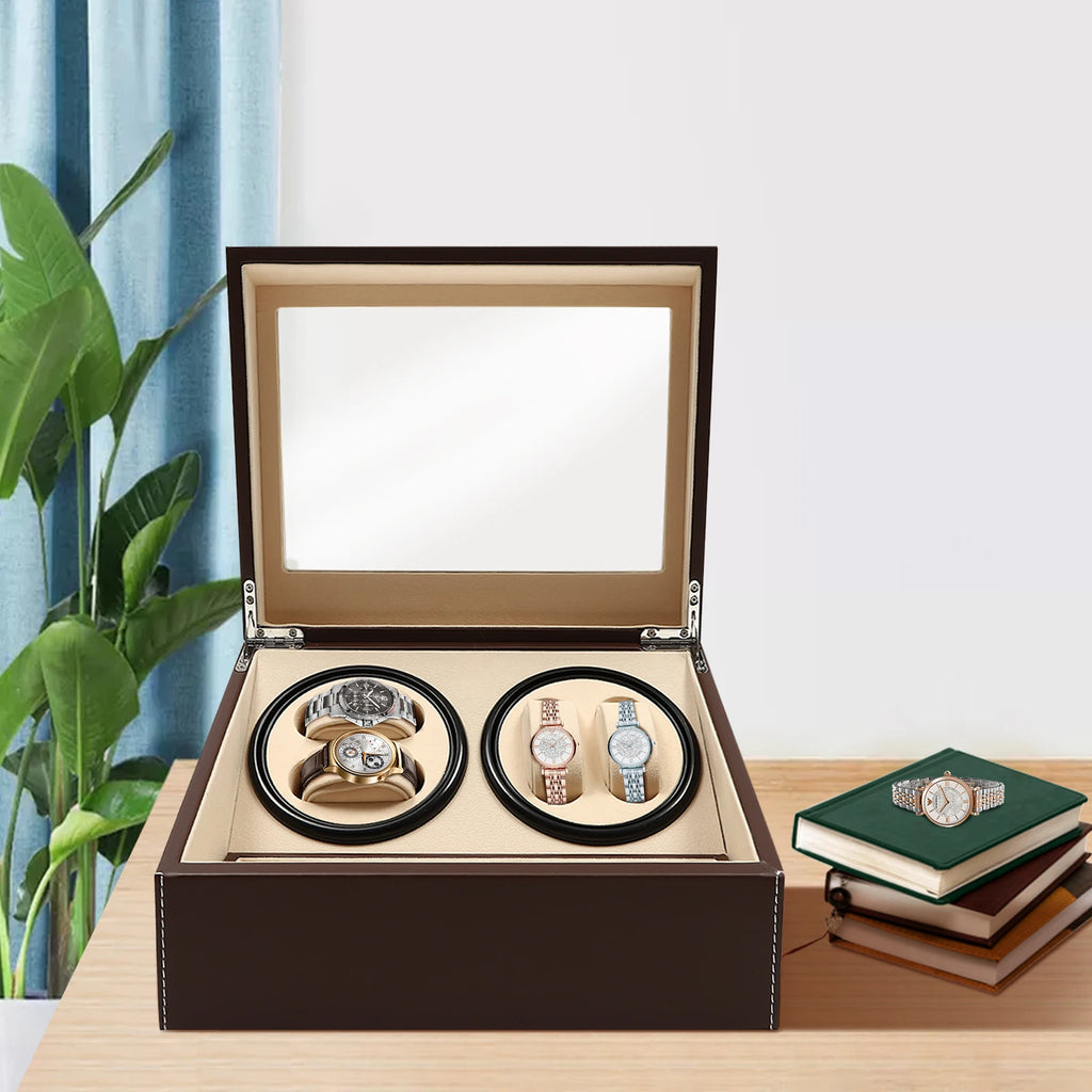 4+6 Watch Winder Automatic Watches Shaker PU Leather Mechanical Watch Box Watch Jewelry Display Box Storage Case For Gift Father’s Day Gifts