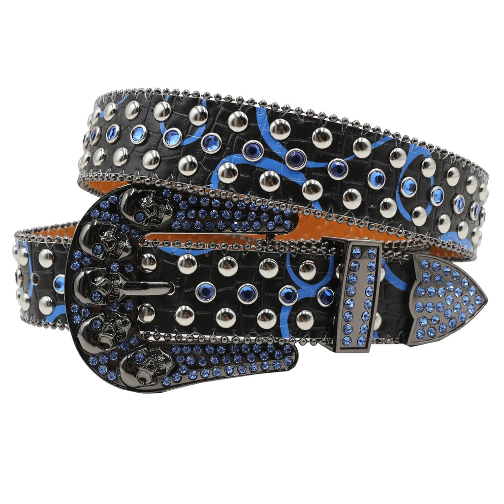 Hot Rhinestone Belts Studded Skull Lether Belts for Women Luxury Designer Brand Strap For Jeans Suppliers White Black