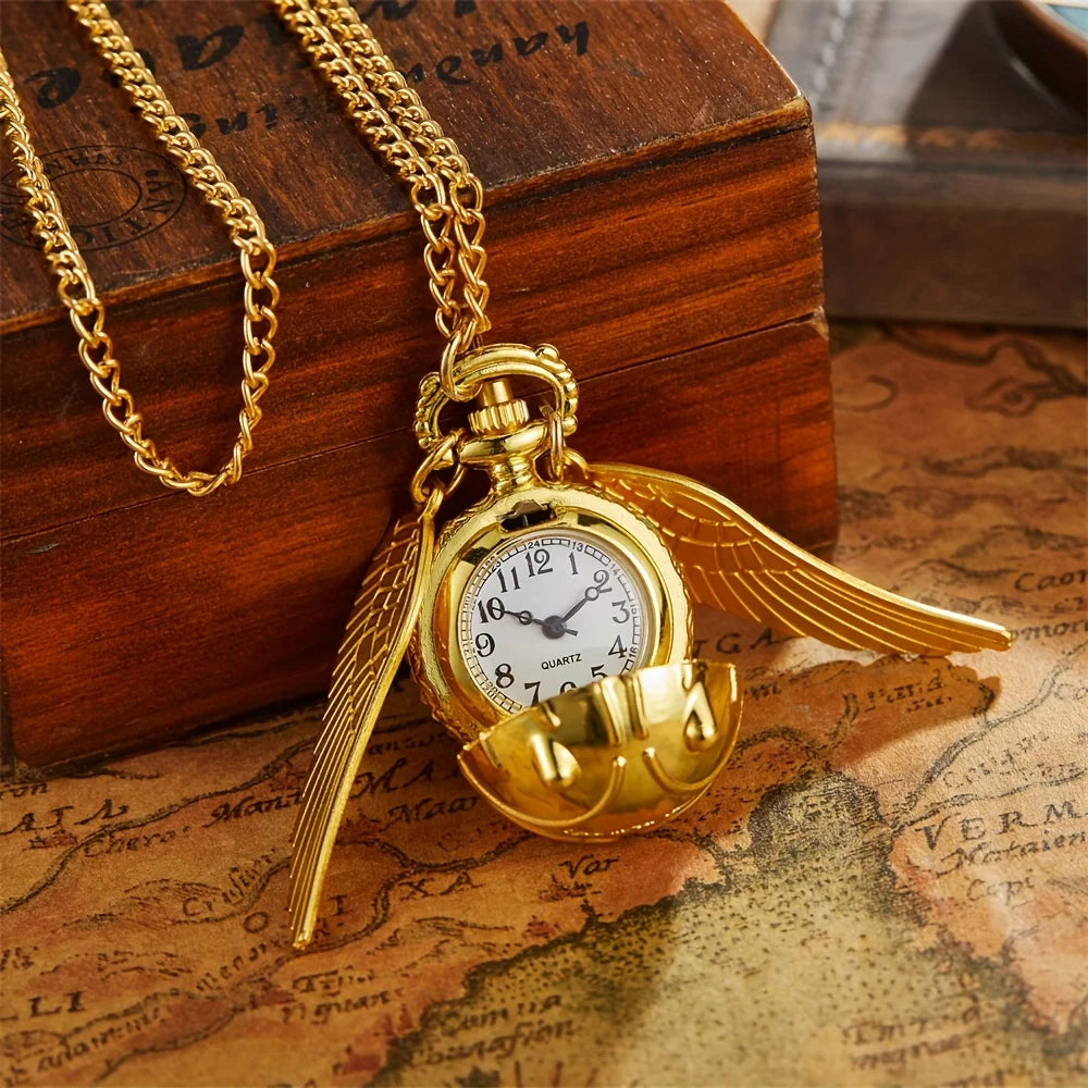 large small Golden Snitch spherical quartz pocket watch fashion sweater angel wing necklace pendant men and women pocket watch