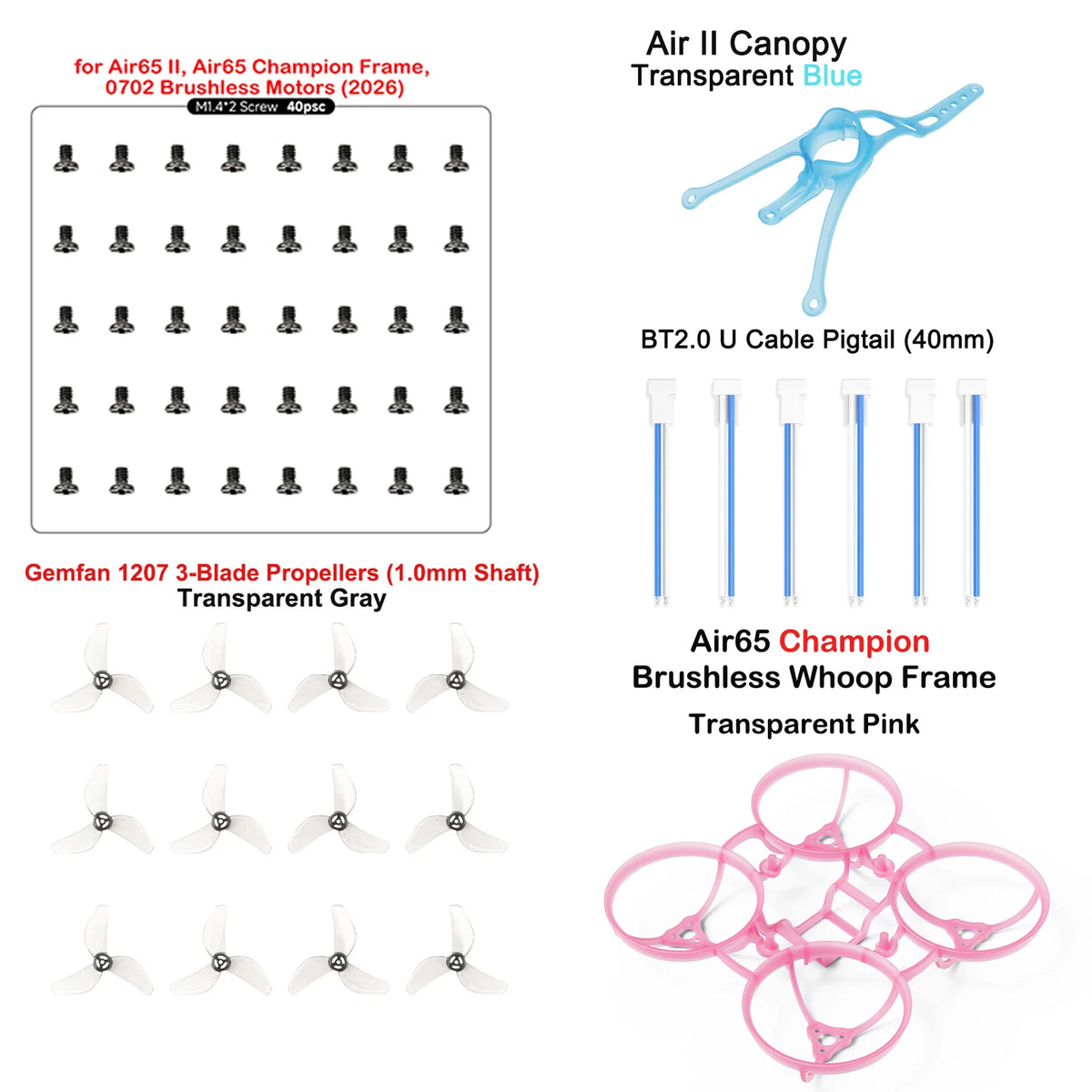 BETAFPV Air65 Champion Brushless Whoop Frame-2.20g 65mm Tiny Whoop, Air 65 II Motor Fixing Screws Pack, HQ 31mm Propellers