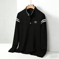 Men's Casual Slim Fit Polo Shirt Long Sleeve Stand Collar Contrast Striped Cotton Blend Tops for Daily & Business Wear