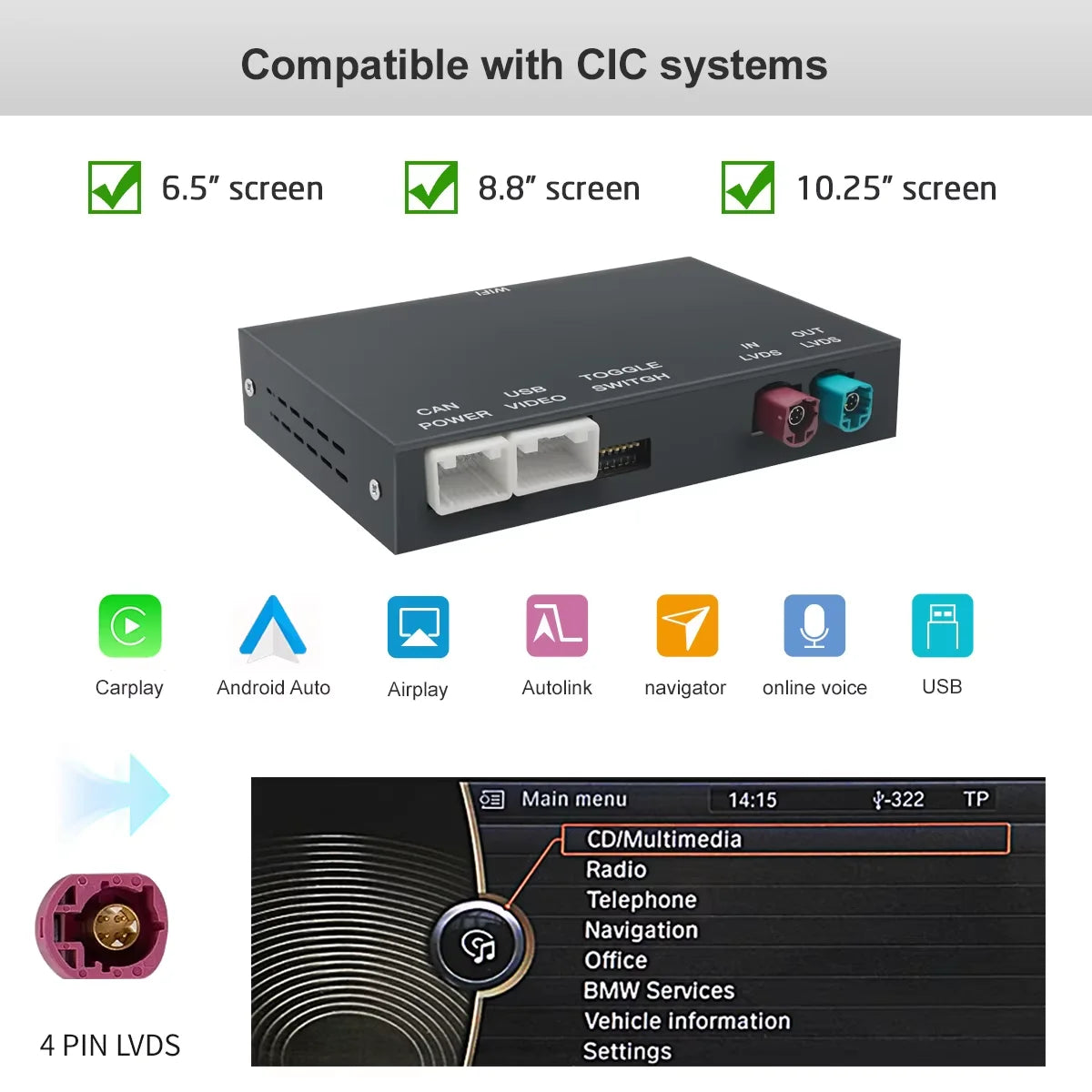 Wireless CarPlay Android Auto for BMW Series 6 F06 F12 F13 G32 2010-2020 CIC NBT EVO System with Mirror Link GPS BT Function