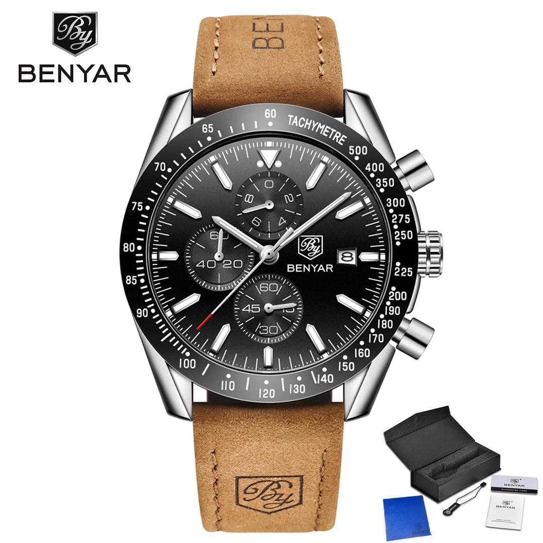 BENYAR Men Watches Brand Luxury Silicone Strap Waterproof Sport Quartz Chronograph Military Watch Men Clock Relogio Masculino