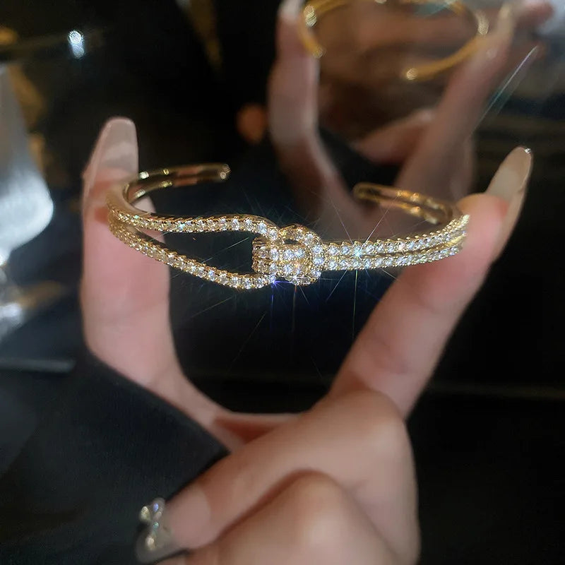 ZAKOL Exquisite AAA Full Zircon Knot Bracelet Bangles for Women Fashion Adjustable Open Bracelet Gift
