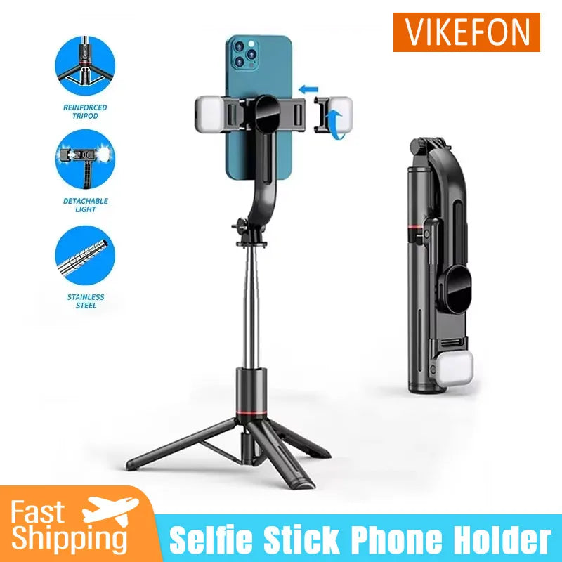 Foldable Selfie Stick Doule LED Fill Light with Wireless Bluetooth Remote Desktop Tripod Stand For iOS Android Smartphone Holder