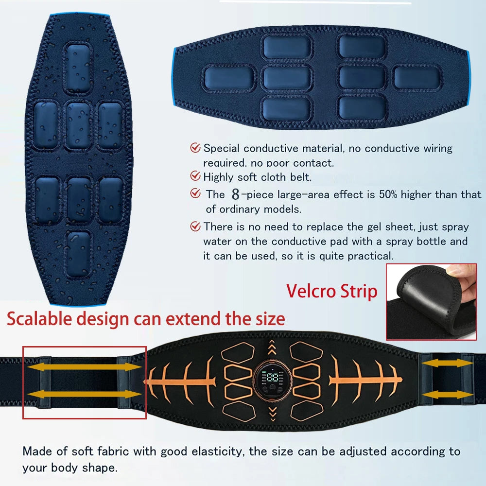 Smart Fitness Belt Abs Trainer USB Charge Body Arm Massage Workout For Men And Women