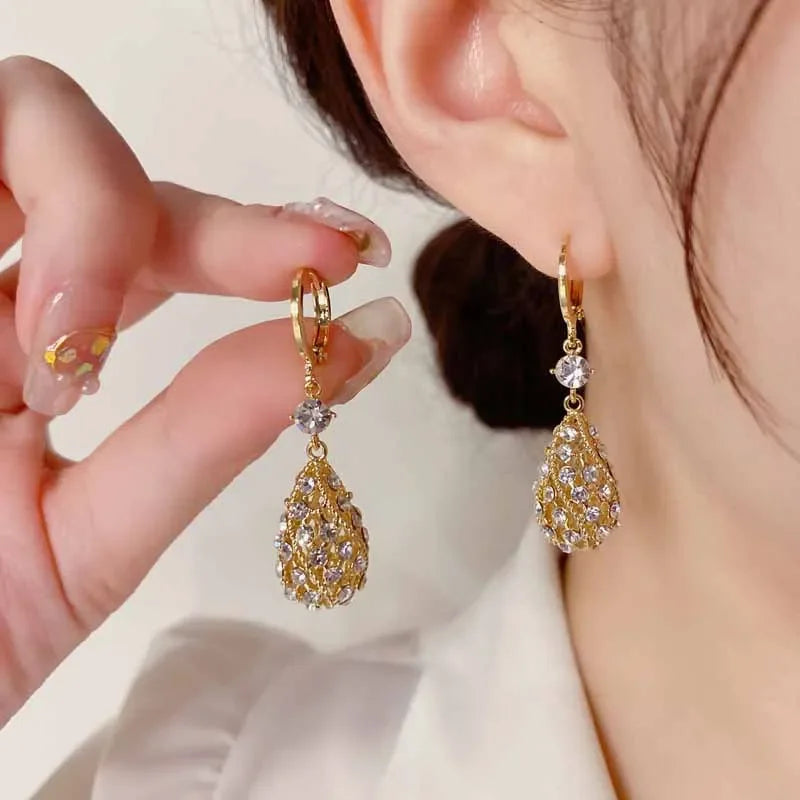 Fashion Gold Colour Round Earrings for Women Trendy Geometric Wedding Engagement Romantic Earrings Party Female Classic Jewelry