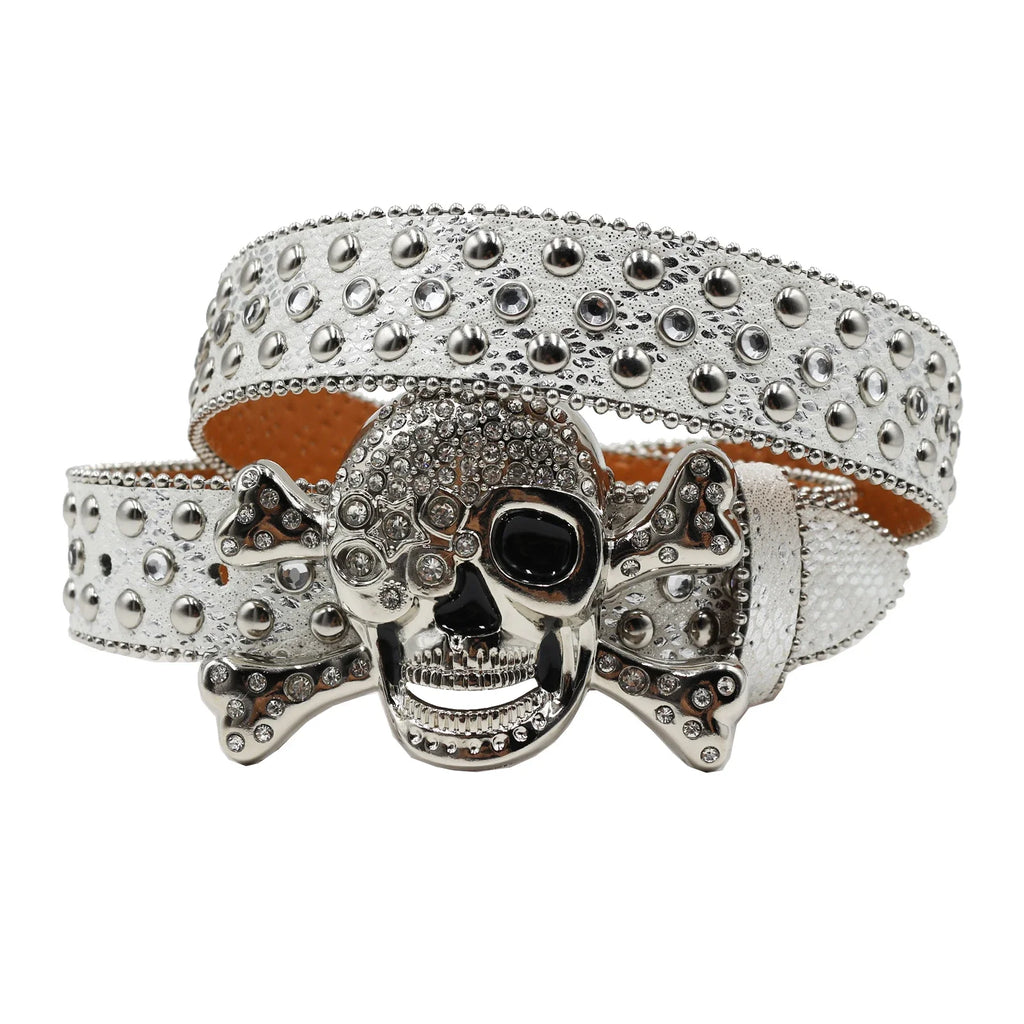 Hot Rhinestone Belts Studded Skull Lether Belts for Women Luxury Designer Brand Strap For Jeans Suppliers White Black