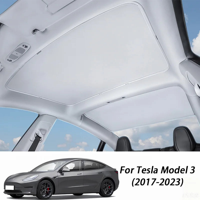 Sunroof Sunshade for Tesla Model 3 Old Version & Highland Refresh, Double-Layer Aluminum Foil Glass Roof Shade, Heat Reflective UV Protection Foldable Sunroof Cover