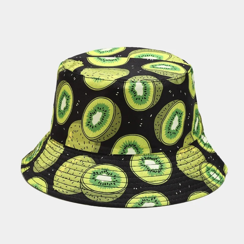 New Creative Fruit Pattern Fisherman's Hat Unisexdouble Sided Bucket Cap Uv Protection Panama Sun Caps for Girls Beach Hats