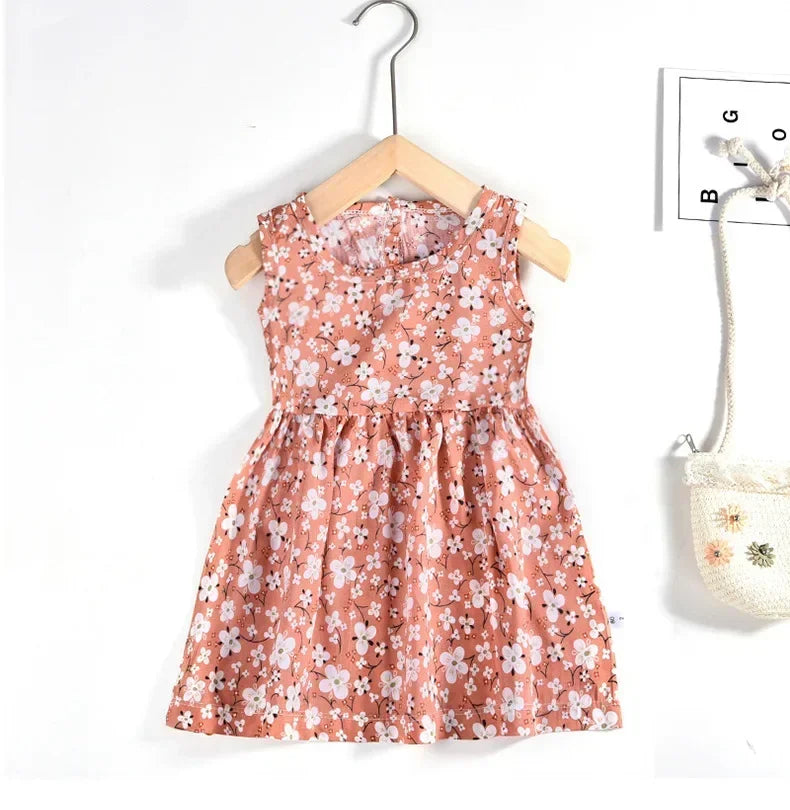 Baby Girls Dress Sleeveless Cute Print Cartoon Kids Princess Dresses Cotton Children Sundress Clothes Girl Summer Beach Clothing