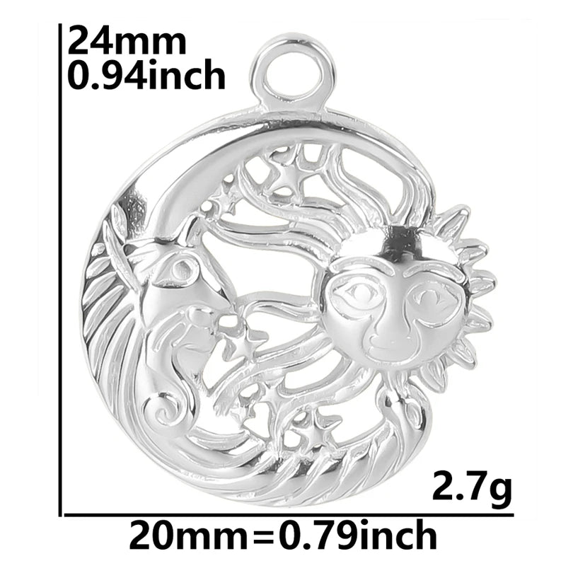 10pcs/lot Stainless Steel Crescent Moon Sun Pendants Moon Girl Friendship Mushroom Forest Charms Jewelry Making Findings No Fade