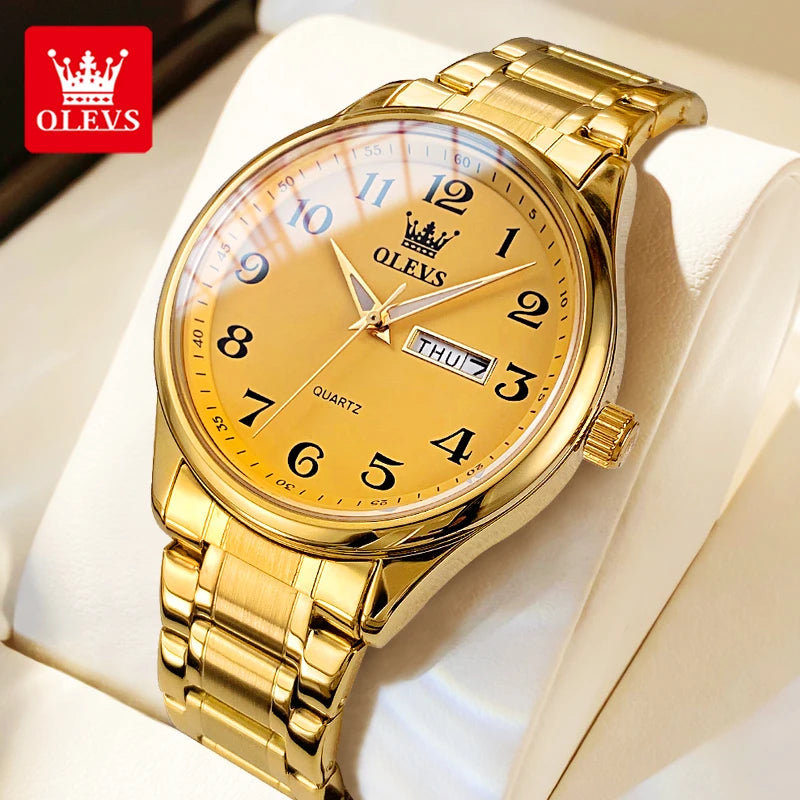 OLEVS 5567 Original Men's Watches Simple Classic Large Digital Dial Dual Calendar Waterproof Luminous Quartz Watch for Men Hot