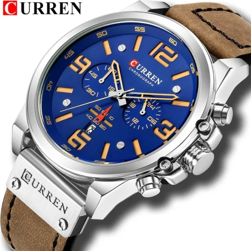 CURREN 8314 Men's Business Leather Strap Quartz Wristwatch, Waterproof Calendar Casual 6-Hand Quartz Watch