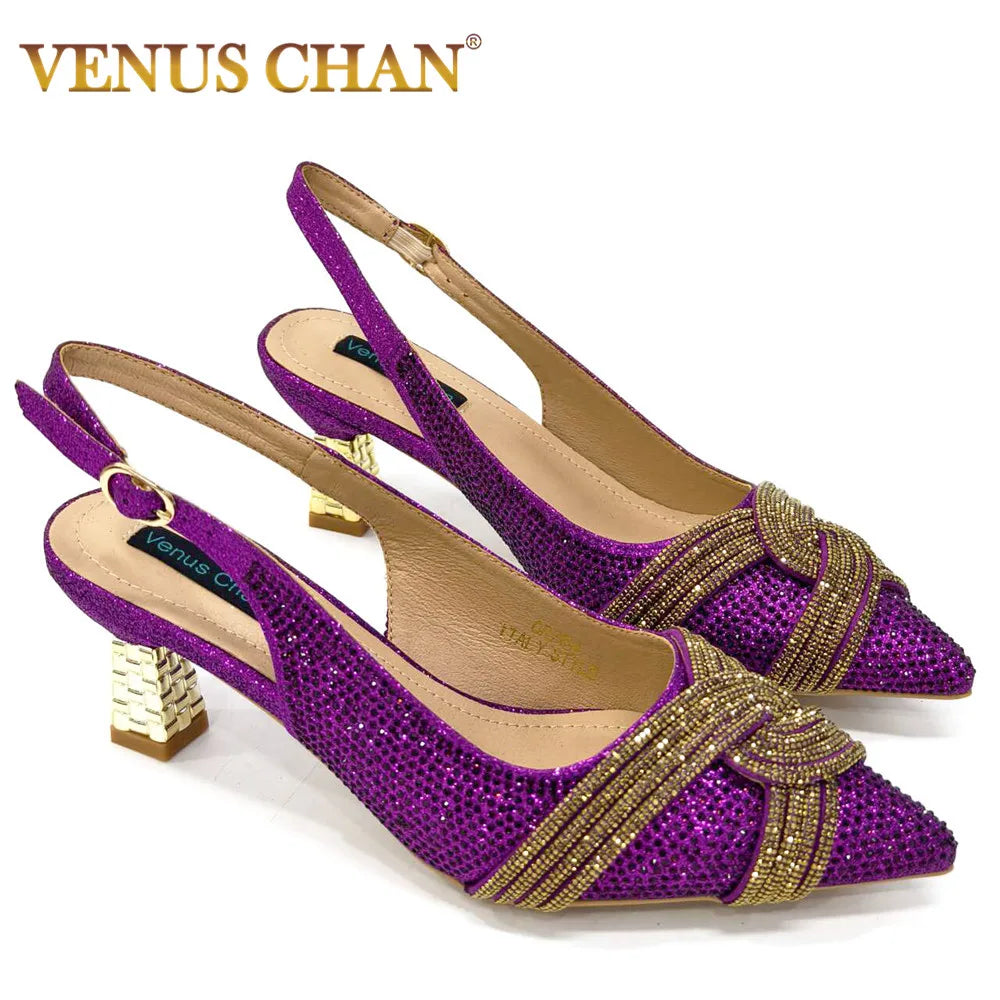 Temperament New Women's Shoes Wedding Shoes Ladies Dress Shoes Rhinestone Leather Italian Elegant Women Party Pumps