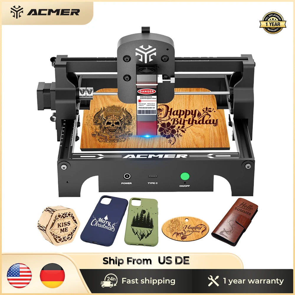 ACMER Mini Portable Laser Engraver High Precision CNC Cutting Tools Engraving Machine DIY for Logo Wood Glass Acrylc Beginner