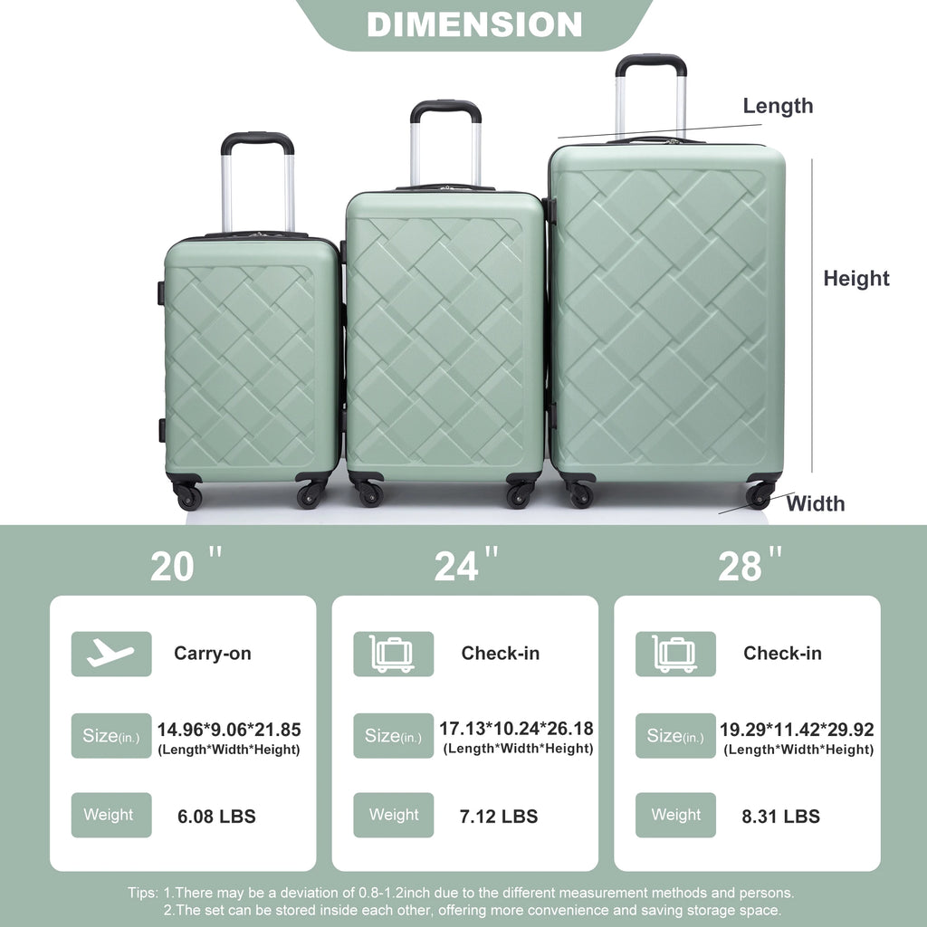 Luggage Sets 3 Piece, Suitcases with Double Spinner Wheel,Suitcase Set ABS Hard Case Luggage with Travel Duffle Bag