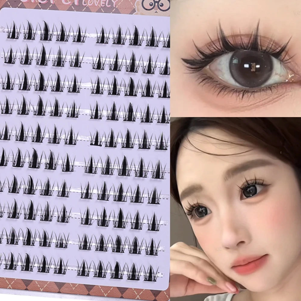 DIY Self-Adhesive Cluster Lashes 10 Rows/Box, Glue-Free Manga Style Sectioned Eyelashes Natural Look