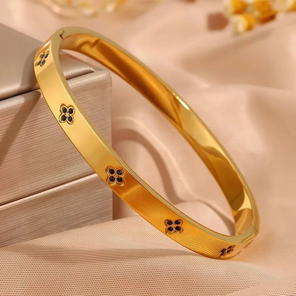 ZAKOL 5/1pcs Sparkling Zirconia Inlaid Stainless Steel Bracelet Set for Women Stackable Bangles Fashion Non Fading Jewelry Gift