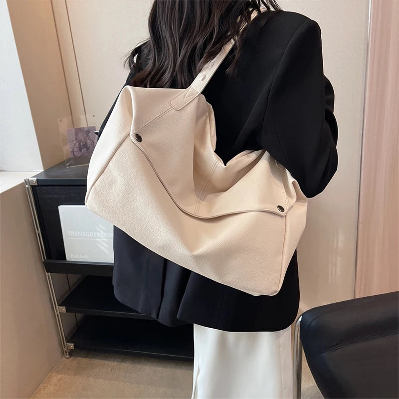 Large Capacity Solid Color Crossbody Shoulder Bag, Fashion Casual Versatile Shopper Tote Bag,Black/White Elegant Women Handbag