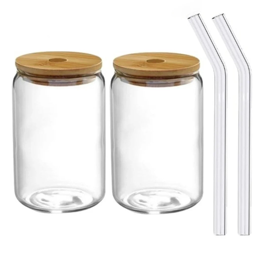 1/2/4/6pcs Can-Shaped Glass Cup with Lid & Straw 350ml/550ml Transparent Bubble Tea, Juice & Beer Mug for Cold Beverages Party