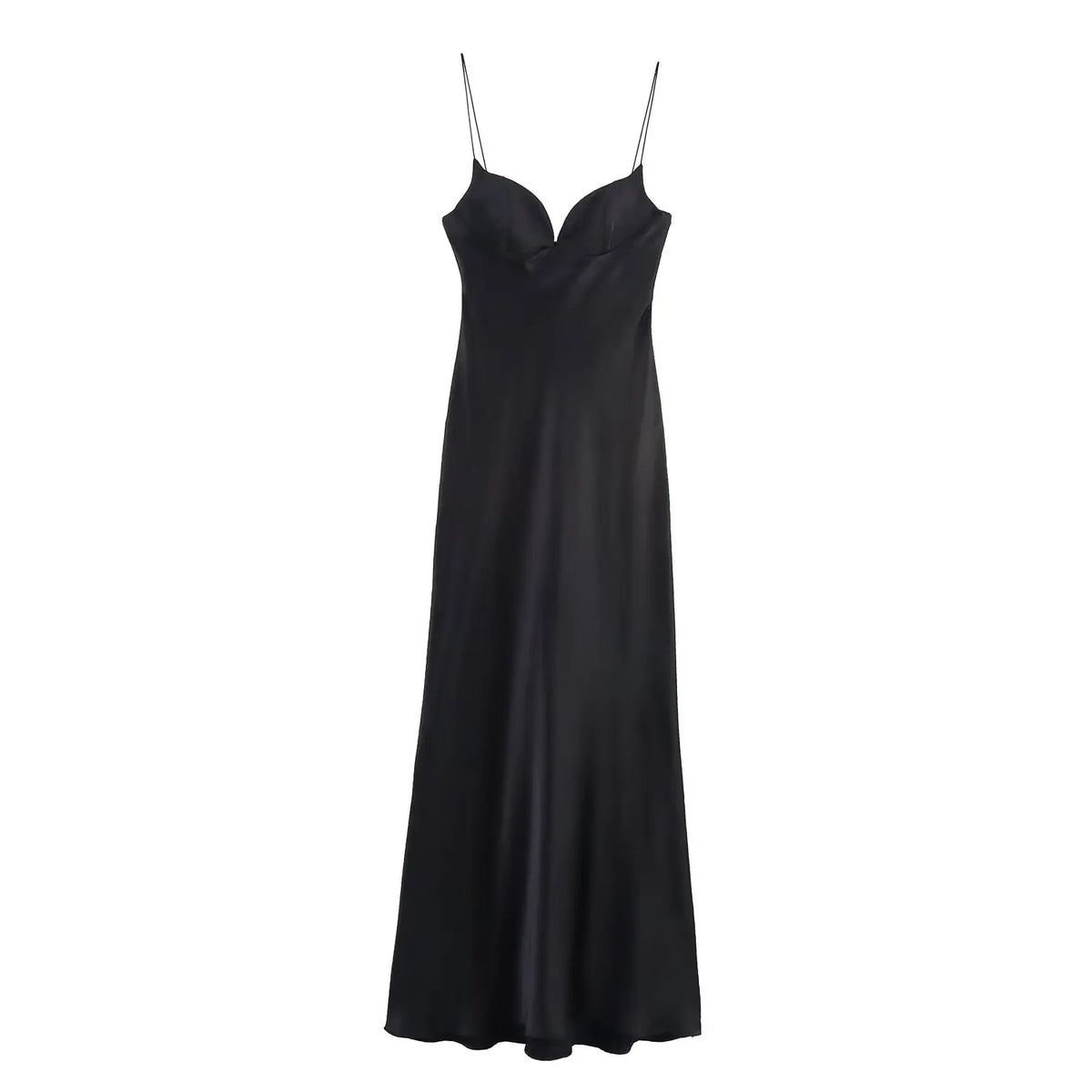 HH 2025 Women Red V-Neck Holiday Style Satin Texture Long Dress Sleeveless Summer Women's Back Zipper Fashion Sling Dresses