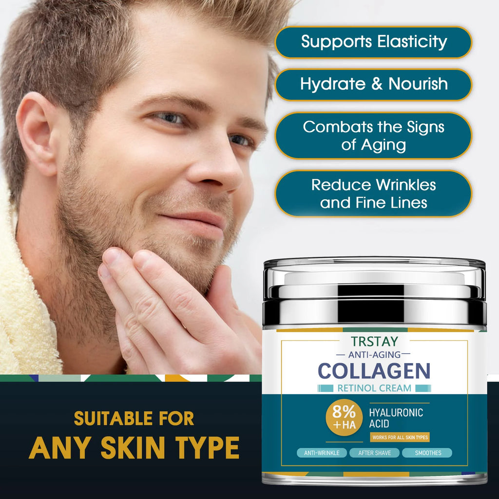 Mens Face Cream Moisturizer with 8% Hyaluronic Acid Collagen,one or two pumps is enough to dab on cheeks,forehead,and chin and g