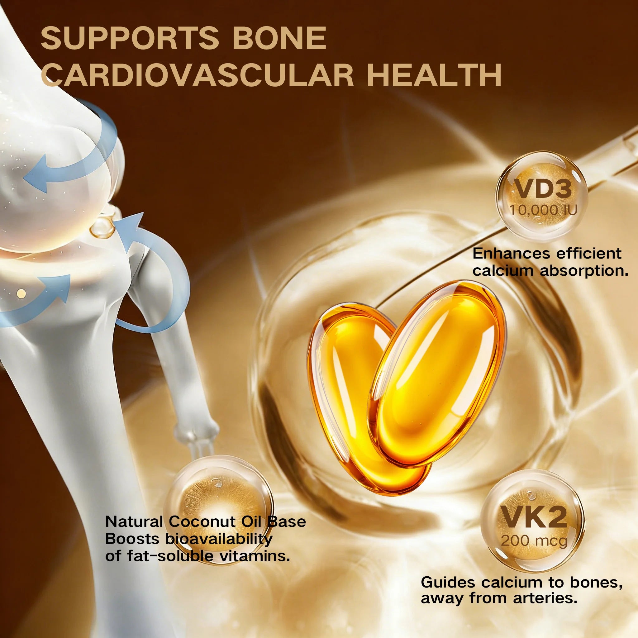 Vitamin D3K2, Assists Calcium Absorption, Trace Ingredient Vitamin Supplement Soft Capsule