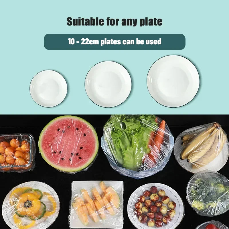 100 Pcs Elastic Food Covers, Disposable Plastic Bowl Lids for Fruit & Vegetable Storage, Freshness Seal Wraps
