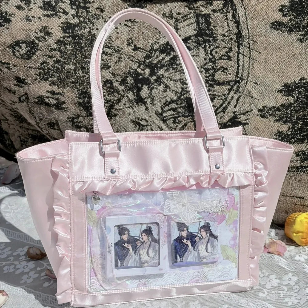 New Y2K Sweet Lolita Pink Ita Bag Women Japanese Transparent Large Capacity Tote Bag Ladies Harajuku Kawaii Handbag Aesthetic