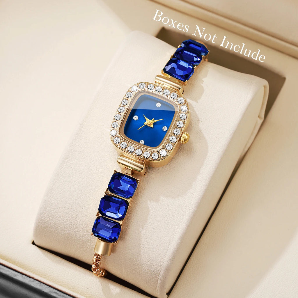 Fashion Square Diamond Dial Women Quartz Wristwatch Ladies Rhinestone Bracelet Strap Watch Reloj Mujer (Without Box)