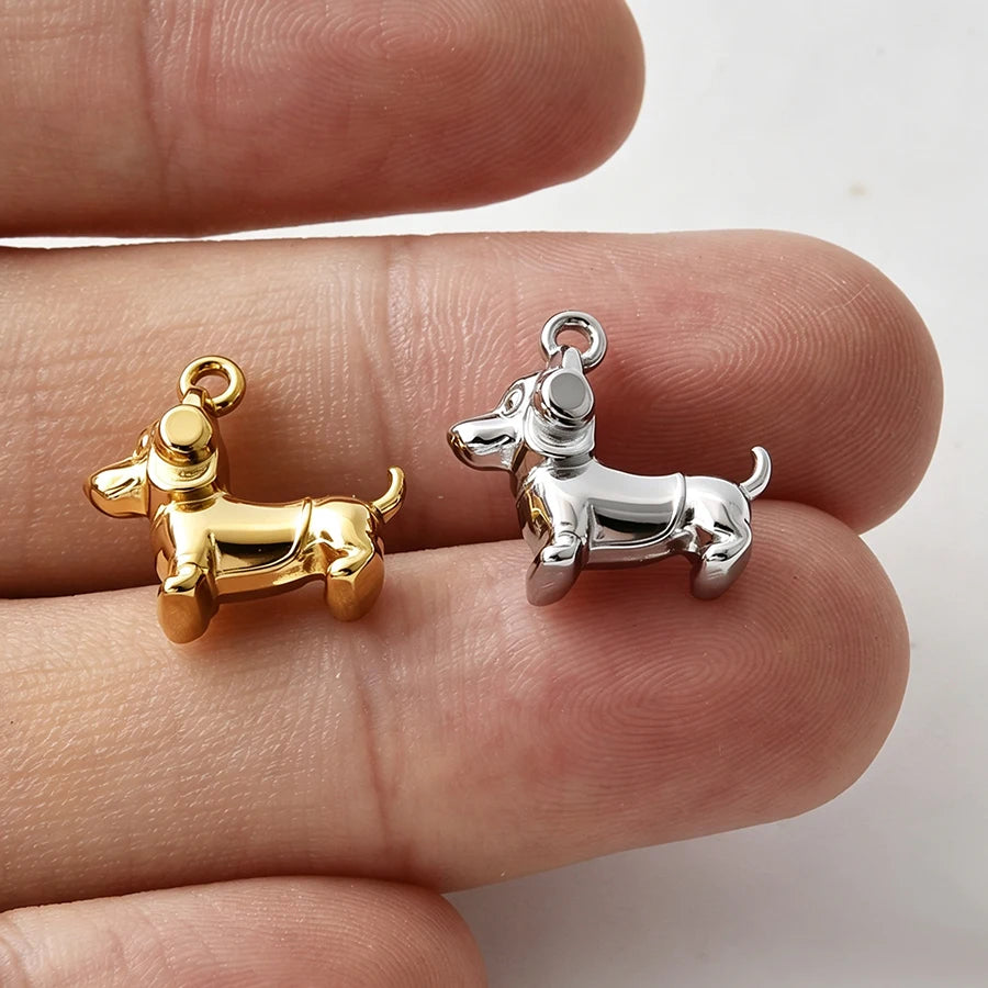 5pcs Lovely Animal Series Pendant Dog Bird Gold Plated 3D Stainless Steel Charms For DIY Jewelry Accessory in Furnace Waterproof